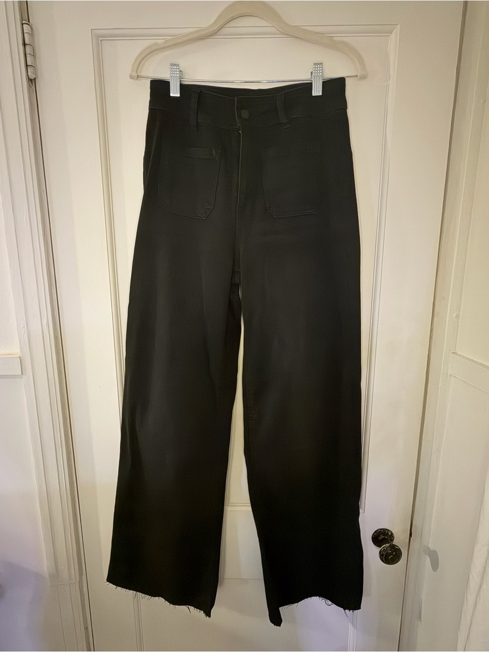 Women's Black Wide-Leg Chinos with Front Patch Pockets